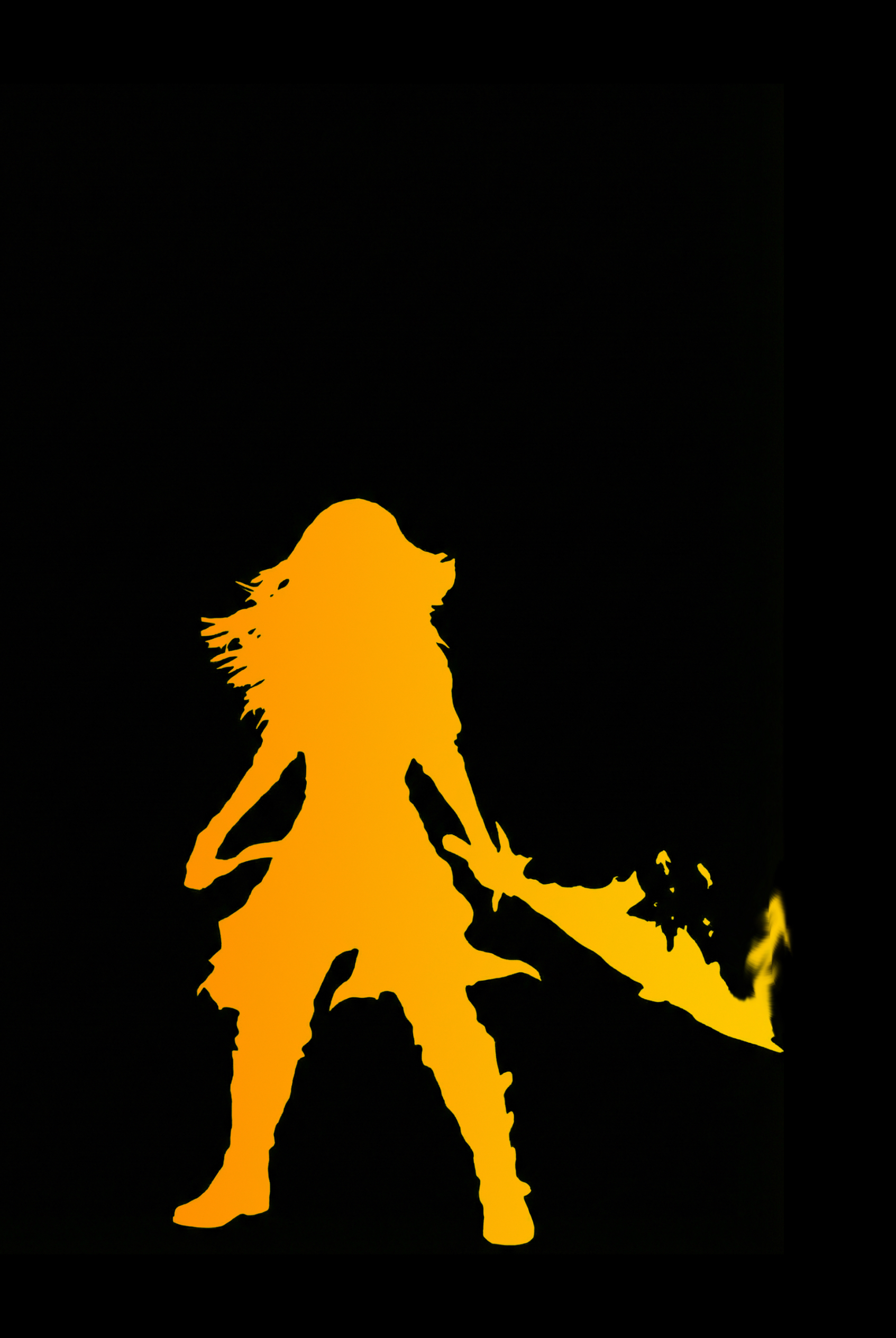Silhouetted figure with flaming sword
